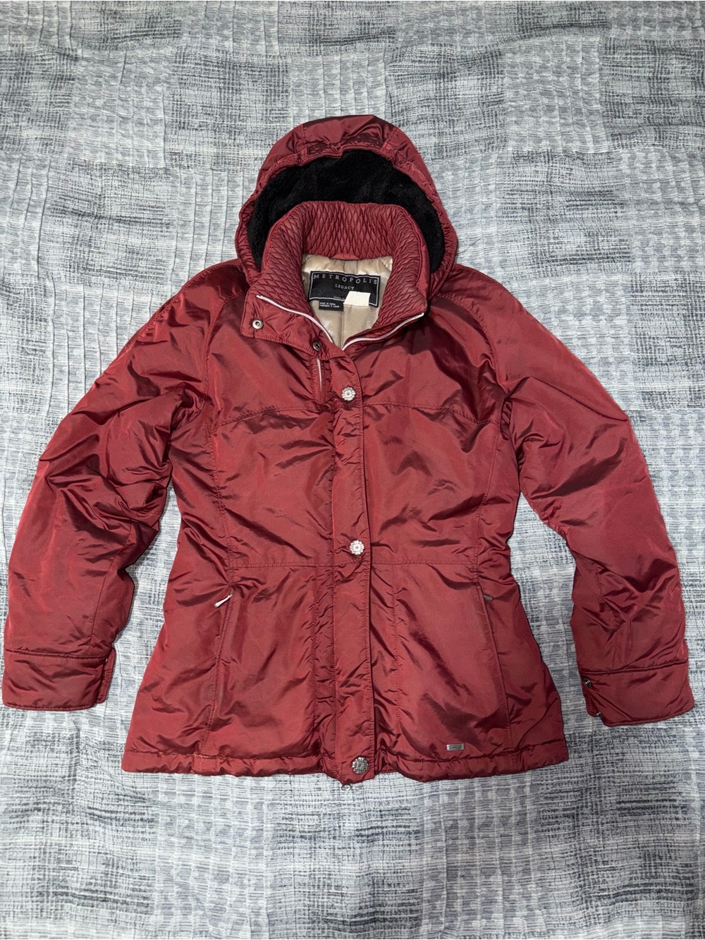 Metropolis Legacy Colmar Womens Red Hooded Winter Jacket Coat Size 6 Faux Fur